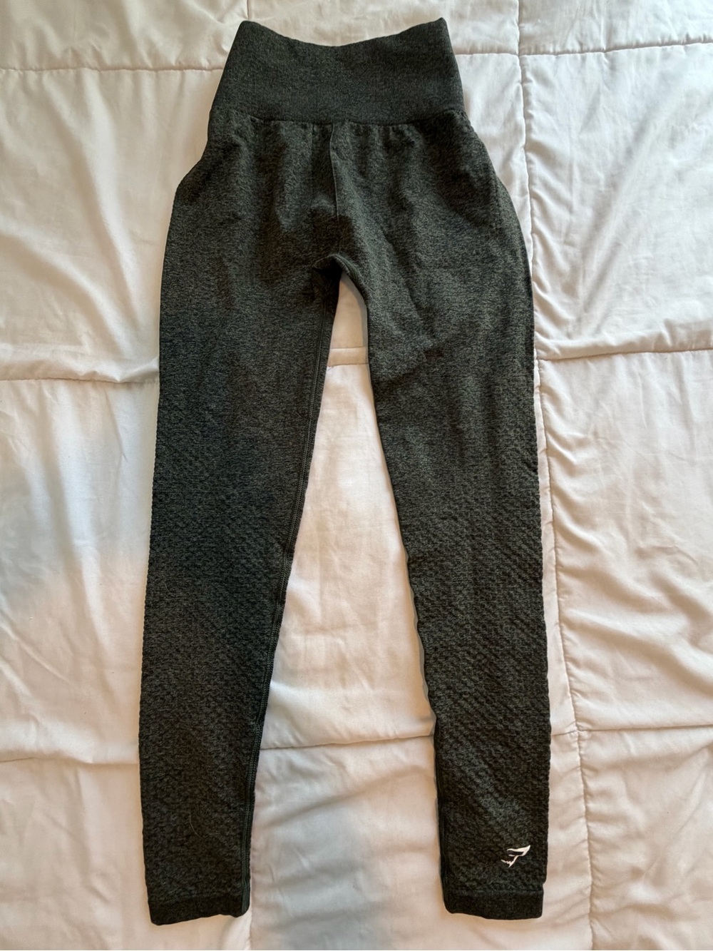 K High-Waist Textured Leggings - Dark green